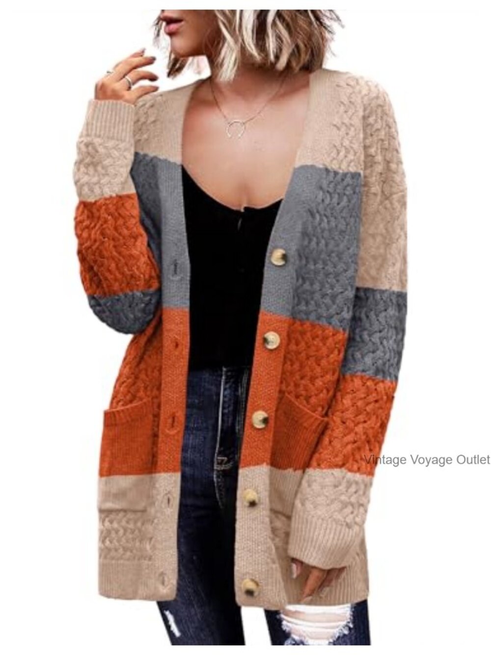 100% Acrylic Long Sleeve Button Down Cardigan Sweater with Pockets